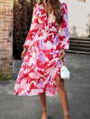 Printed V-Neck Long Sleeve Midi Dress Strawberry Casual Dresses - Tophatter Daily Deals