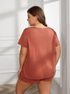 Plus Size Round Neck Short Sleeve Two-Piece Loungewear Set Loungewear Sets - Tophatter Daily Deals