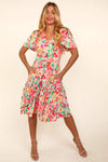 Haptics Tiered Floral Midi Dress with Pockets Fuchsia Peach Casual Dresses - Tophatter Daily Deals