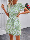 Floral Round Neck Petal Sleeve Mini Dress Light Green Casual Dresses - Tophatter Daily Deals