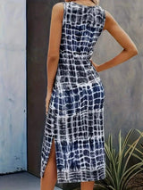 Slit Printed Round Neck Sleeveless Dress Casual Dresses - Tophatter Daily Deals