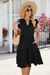 Ruched Notched Cap Sleeve Dress Casual Dresses - Tophatter Daily Deals