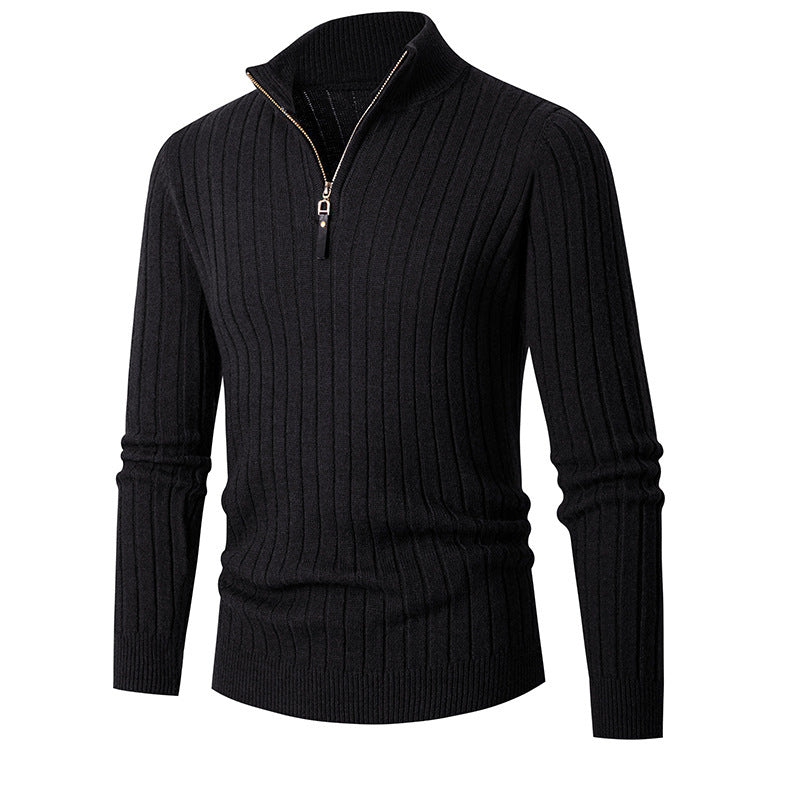 Fitted Men's Half Turtleneck Zip Sweater - Ribbed Knit Black 3D Changing Face Moving Picture Frame - Tophatter Daily Deals