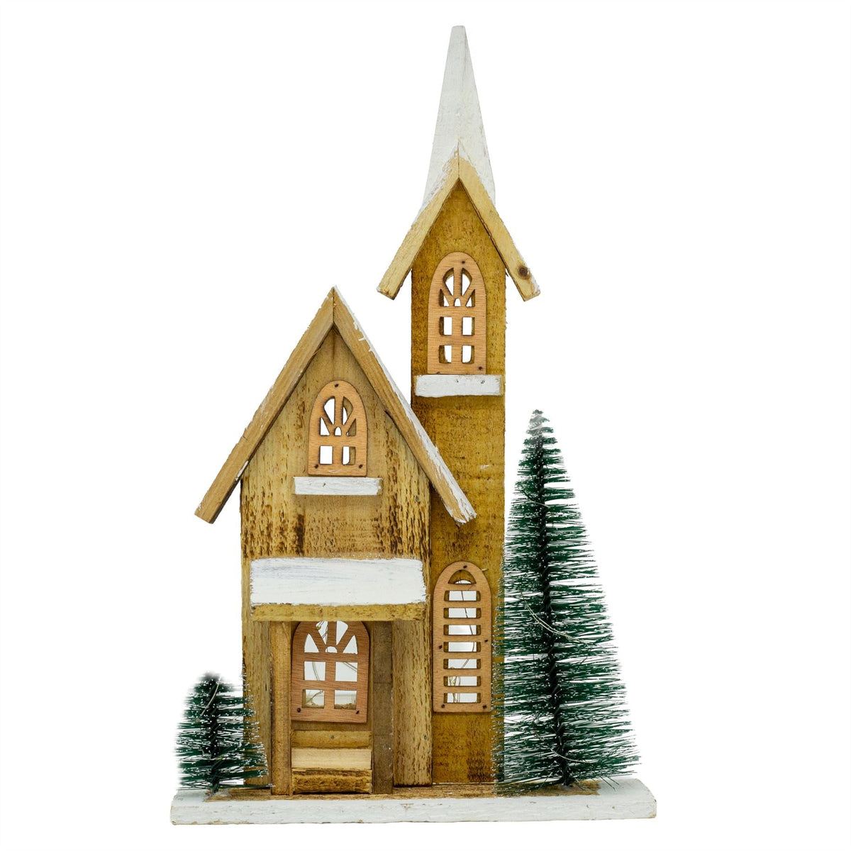 LED Wooden Christmas Church with Trees | Light-Up Nordic Chapel Ornament LED Light - Tophatter Daily Deals
