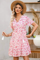 Tie Neck Tiered Mini Dress Casual Dresses - Tophatter Daily Deals