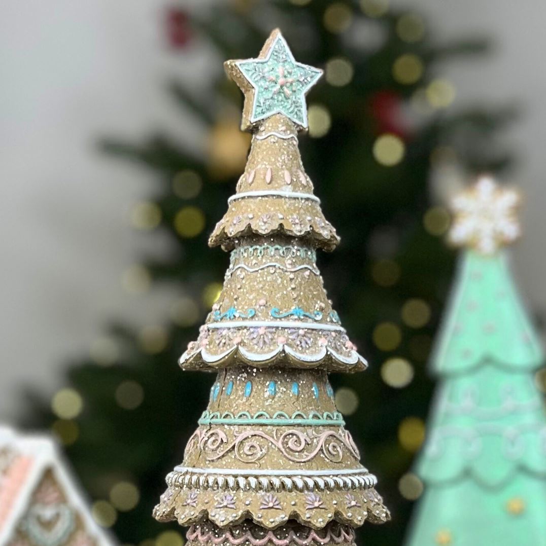 Gingerbread Christmas Tree Centerpiece | Festive Resin Tree Ornament - 32cm Ornament - Tophatter Daily Deals