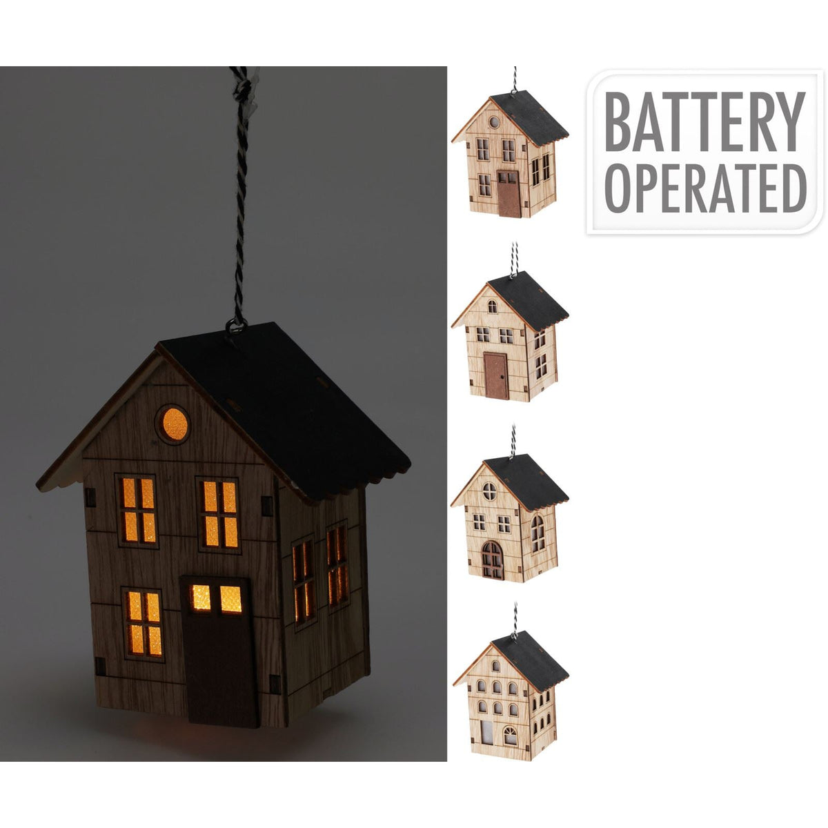 Mini LED Christmas House Bauble | Light-up Wooden Christmas House Tree Ornament Baubles - Tophatter Daily Deals
