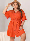 Plus Size Lace Button Up Half Sleeve Dress Orange Casual Dresses - Tophatter Daily Deals