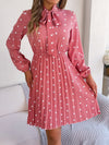 Polka Dot Tie Neck Pleated Dress Casual Dresses - Tophatter Daily Deals