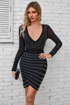 Rhinestone V-Neck Long Sleeve Wrap Dress Black Cocktail Dresses - Tophatter Daily Deals