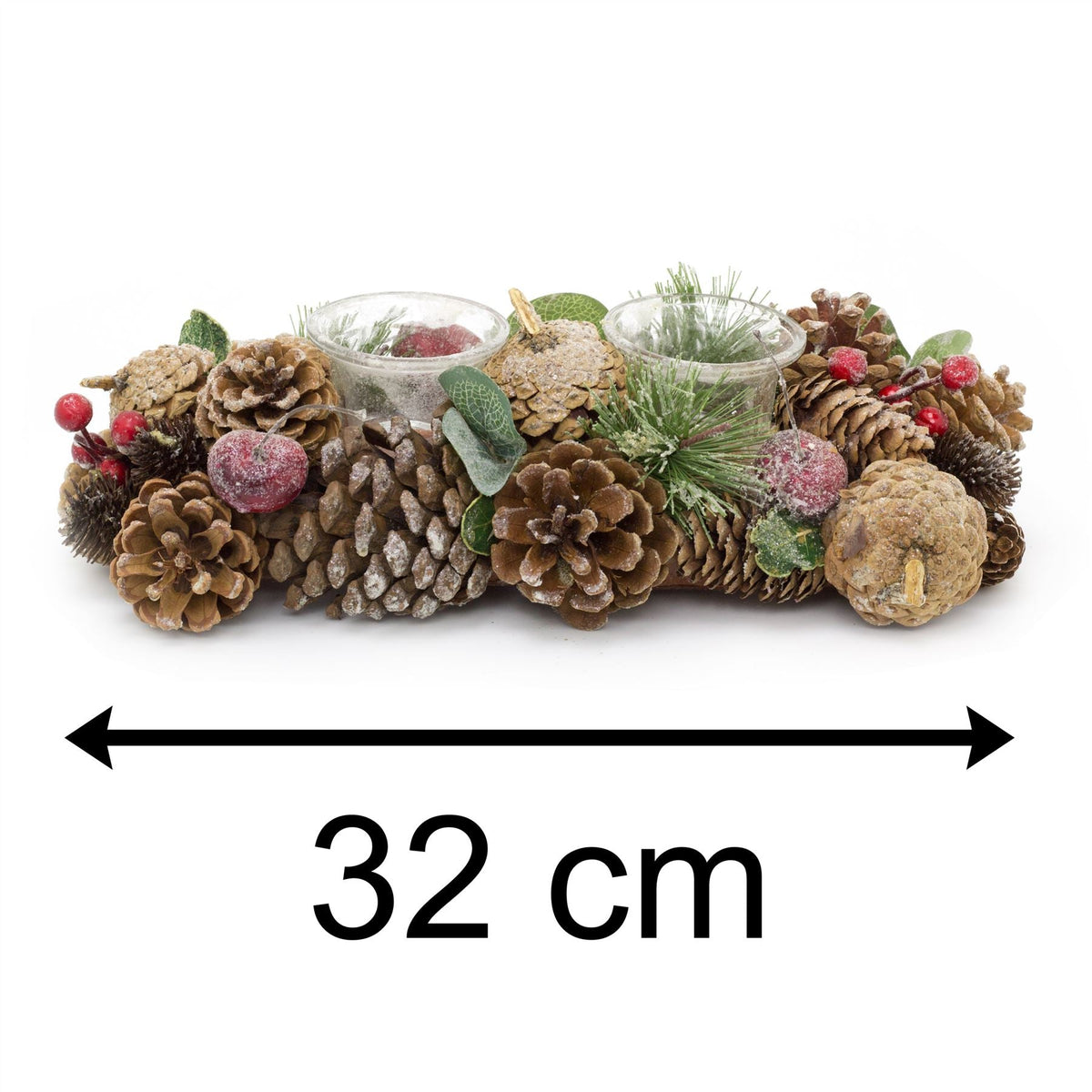 32cm Traditional Christmas Double Tealight Candle Holder | Twin Christmas Garland Tea Light Holder | Christmas Candle Centerpiece Candle Holder - Tophatter Daily Deals