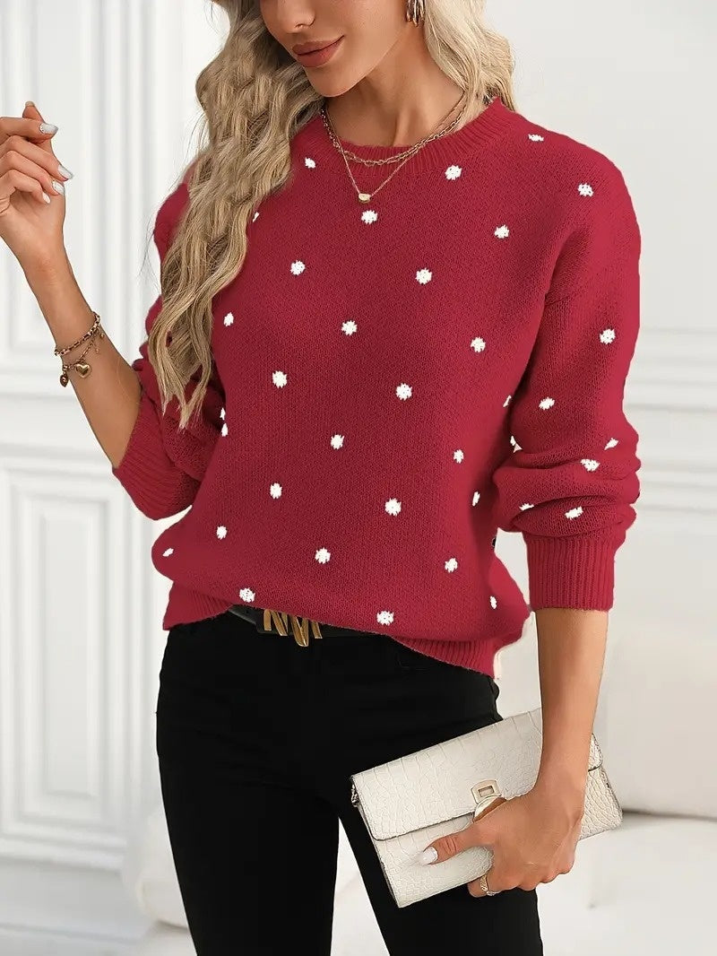 Soft Womens Sweater - Round Neck Long Sleeve Jacquard, Cozy Red 3D Changing Face Moving Picture Frame - Tophatter Daily Deals