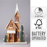 LED Wooden Christmas Church with Trees | Light-Up Nordic Chapel Ornament LED Light - Tophatter Daily Deals