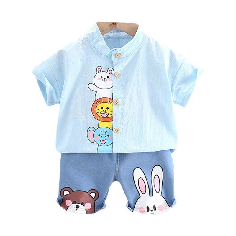 Boys Summer Cartoon Cute Casual Cotton T-shirt Short Sleeve Shorts Suit 0 - Tophatter Daily Deals