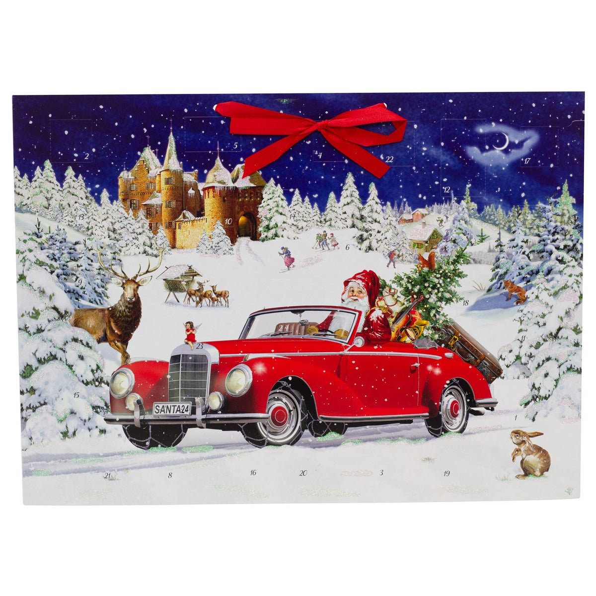 Santa Road Trip Advent Calendar | Father Christmas in Car with 24 Glittery Doors - 52x38cm Advent Calendar - Tophatter Daily Deals