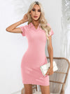 Johnny Collar Short Sleeve Bodycon Dress Blush Pink Casual Dresses - Tophatter Daily Deals