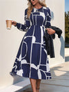 Perfee Smocked Color Block Long Sleeve Midi Dress Dark Navy Casual Dresses - Tophatter Daily Deals