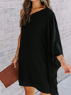 Single Shoulder Kimono Sleeve Mini Dress Black Casual Dresses - Tophatter Daily Deals