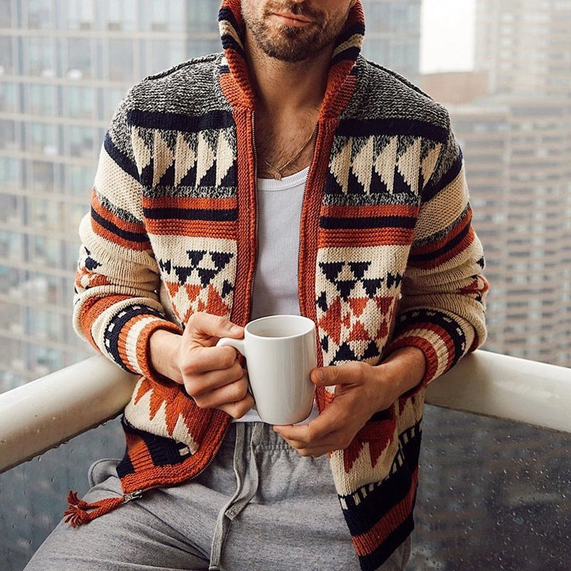 Warm Cozy Men's Zippered Cardigan Jacket - Jacquard Knit 3D Changing Face Moving Picture Frame - Tophatter Daily Deals