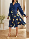 Printed Collared Neck Long Sleeve Dress Casual Dresses - Tophatter Daily Deals