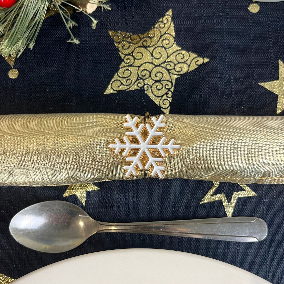 Set of 4 Silver White Festive Napkin Holders | Snowflake Christmas Napkin Rings Napkin Rings - Tophatter Daily Deals