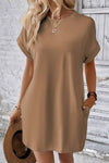 Pocketed Round Neck Short Sleeve Dress Dust Storm Casual Dresses - Tophatter Daily Deals