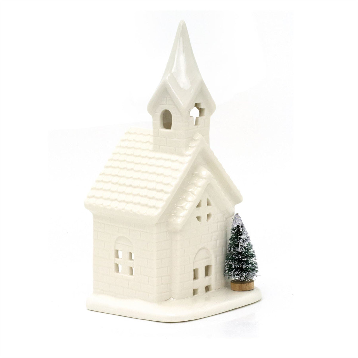 Christmas Church Tealight Candle Holder | White Ceramic Chapel Ornament - 22cm Candle Holder - Tophatter Daily Deals