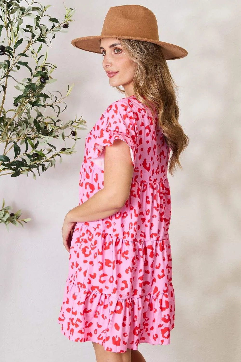 Double Take Short Flounce Sleeve Tiered Dress Casual Dresses - Tophatter Daily Deals