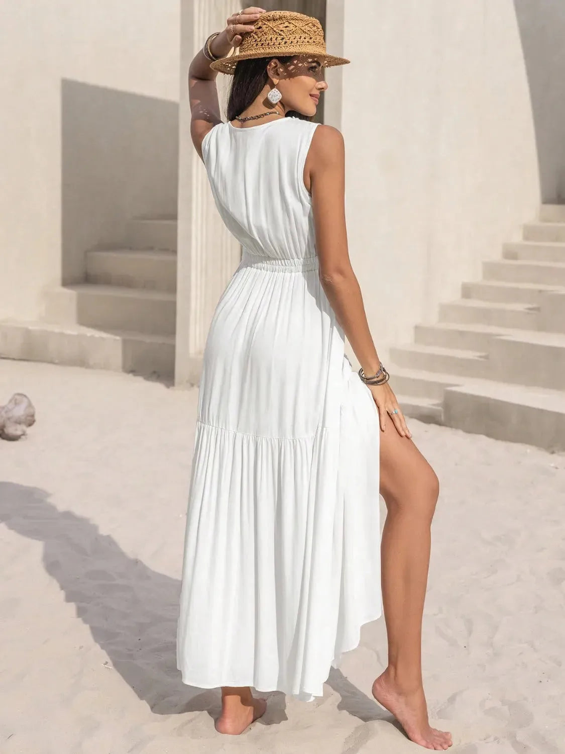 Slit V-Neck Sleeveless Dress Casual Dresses - Tophatter Daily Deals