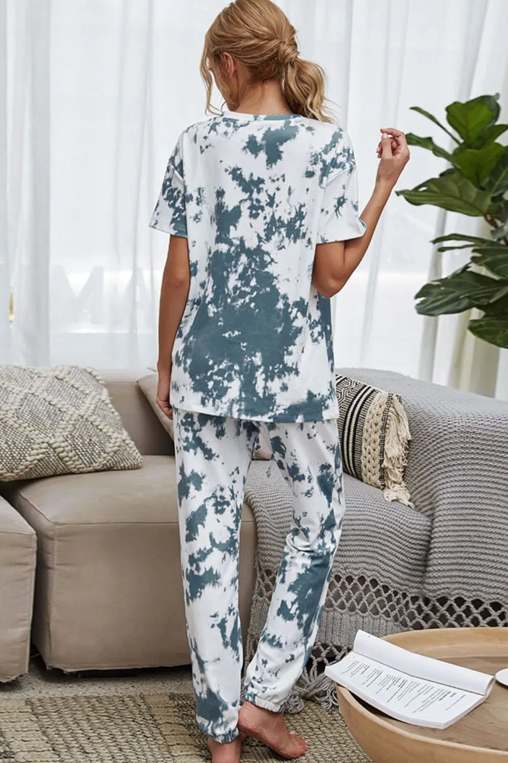 Tie-Dye Tee and Drawstring Waist Joggers Lounge Set Loungewear Sets - Tophatter Daily Deals