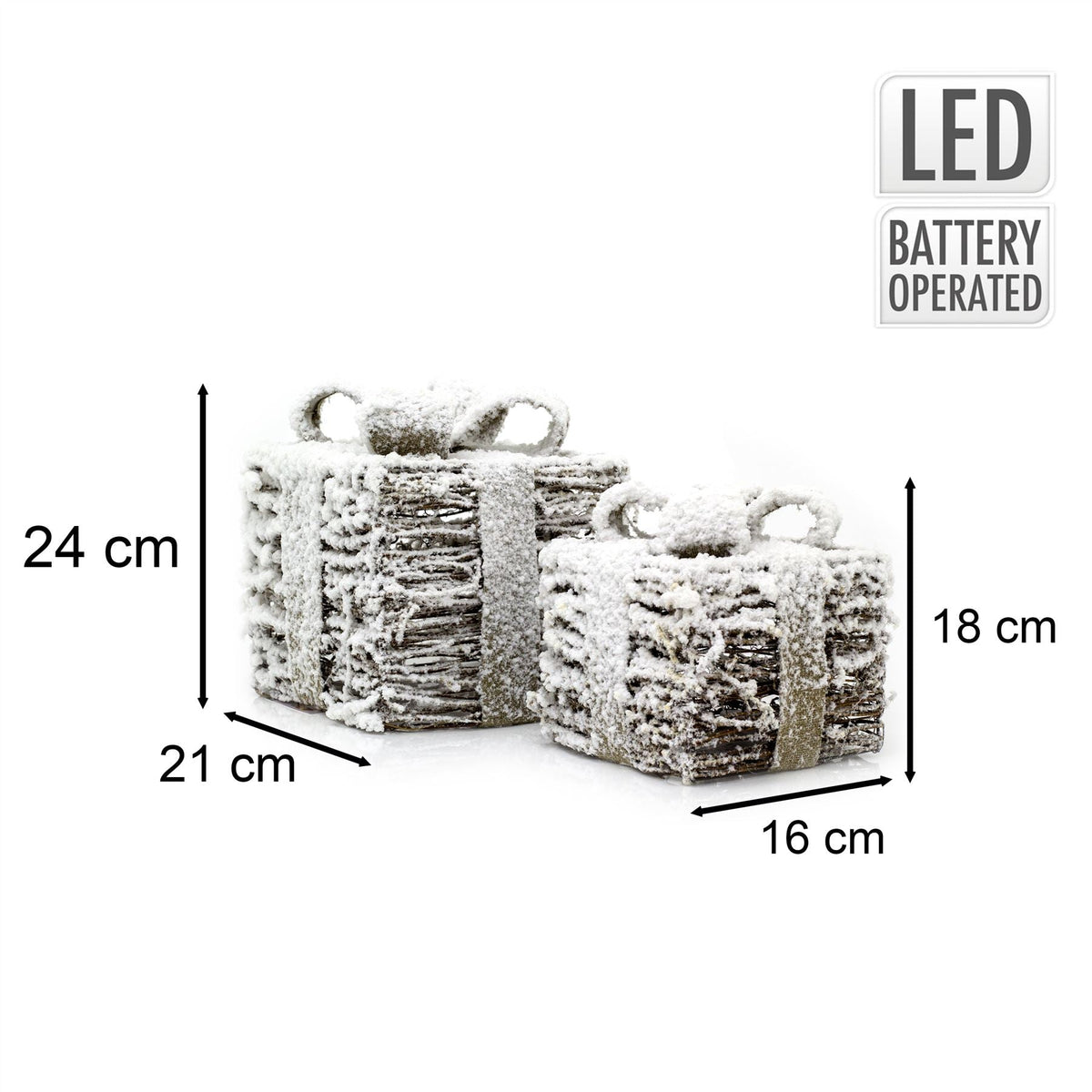 Set Of 2 LED Light Up Christmas Gift Boxes | 2 Piece Rattan Snow Topped Light Up Xmas Boxes | LED Christmas Parcels Christmas Decorations Ornament - Tophatter Daily Deals