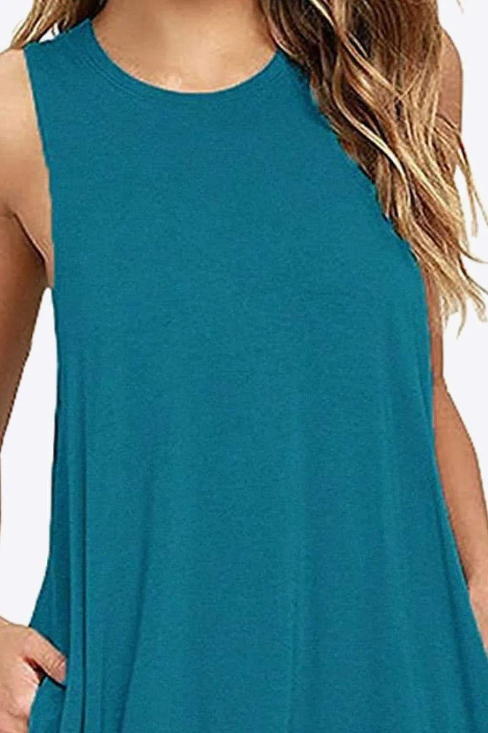 Full Size Round Neck Sleeveless Dress with Pockets Casual Dresses - Tophatter Daily Deals