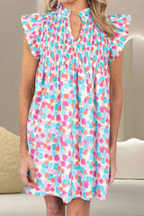 Smocked Smocked Notched Cap Sleeve Mini Dress Pastel Blue Casual Dresses - Tophatter Daily Deals