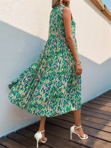 Tassel Printed Tie Neck Sleeveless Dress Casual Dresses - Tophatter Daily Deals