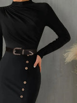 Slit Mock Neck Long Sleeve Midi Dress Casual Dresses - Tophatter Daily Deals