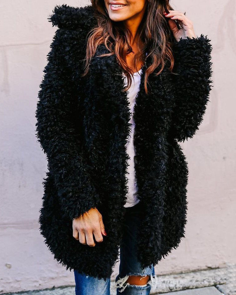 Oversized Fleece Faux Fur Coat Black Outerwear - Tophatter Daily Deals
