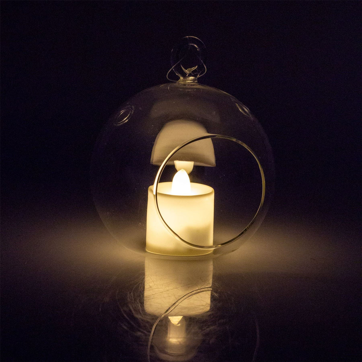 Clear Glass Bauble Tealight | Hanging Glass Ball Tea Light Holder & LED Candle LED Light - Tophatter Daily Deals