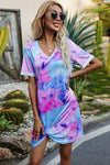 Twisted V-Neck Short Sleeve Dress Blue Pink Casual Dresses - Tophatter Daily Deals