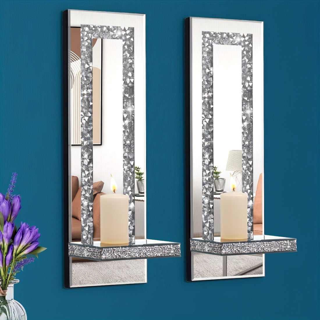 Wall Mirror Candle Holder Set with Silver Diamonds Home & Garden - Tophatter Daily Deals