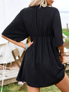 Embroidered Plunge Half Sleeve Mini Dress Casual Dresses - Tophatter Daily Deals