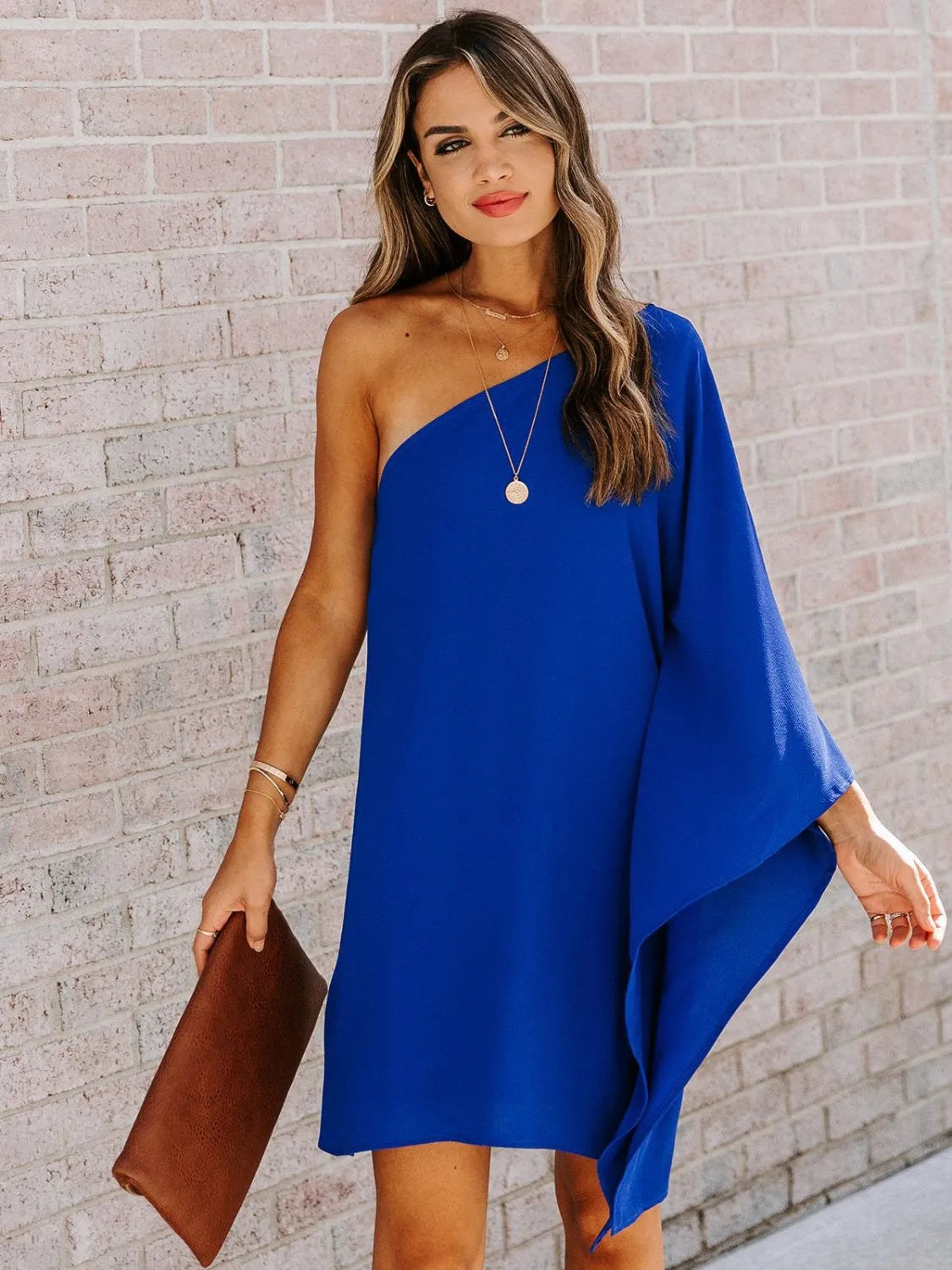 Single Shoulder Kimono Sleeve Mini Dress Casual Dresses - Tophatter Daily Deals