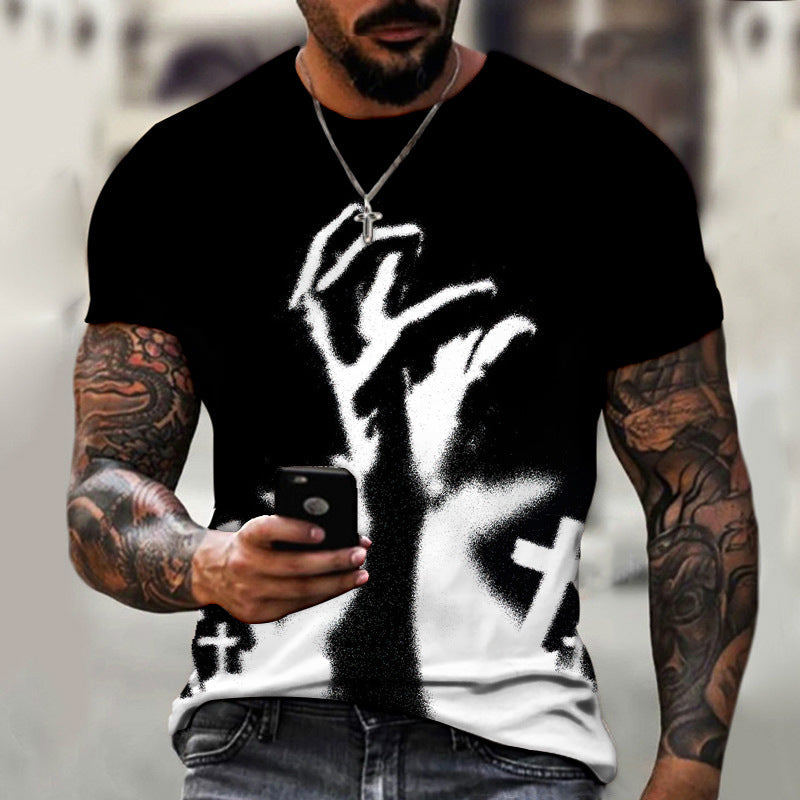 3D Printing Hip Hop Loose Short Sleeve Streetwear Plus Size Men's Knitwear White 0 - Tophatter Daily Deals