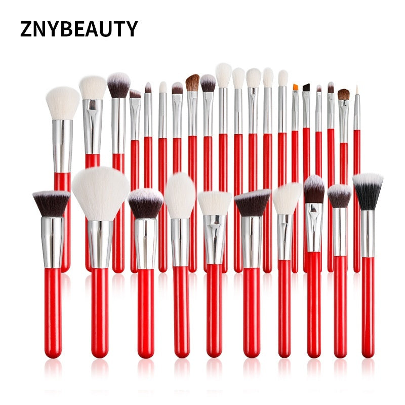 30 PCs Makeup Brush Set Soft Hair Eye Shadow Blush Face Powder Full Set 30 Red 0 - Tophatter Daily Deals