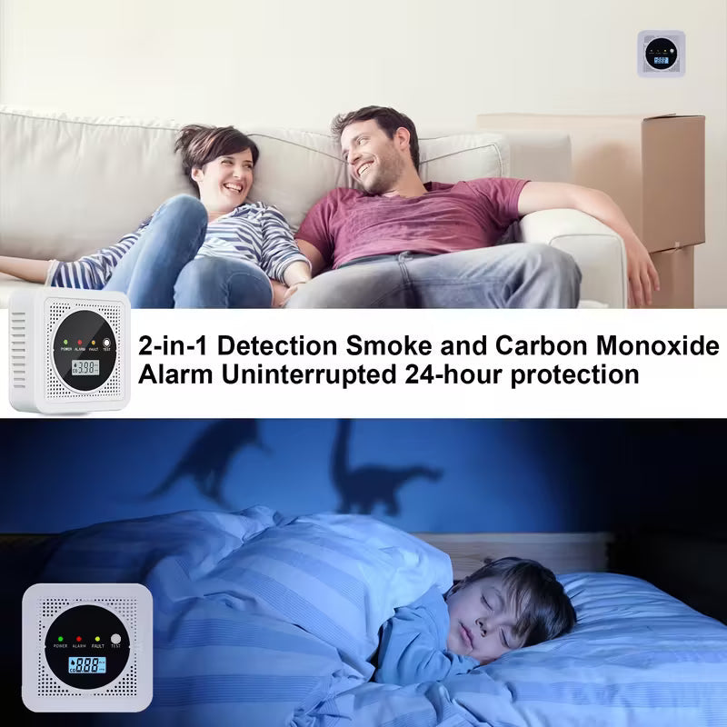 Dual Sensor Smoke & Carbon Monoxide Detector Alarm with LCD Display Smart Home & Security - Tophatter Daily Deals