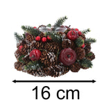 Christmas Tealight Candle Holder | Pinecone & Fruit Wreath Centrepiece - 16cm Candle Holder - Tophatter Daily Deals