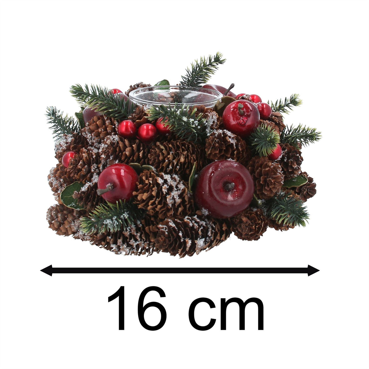 Christmas Tealight Candle Holder | Pinecone & Fruit Wreath Centrepiece - 16cm Candle Holder - Tophatter Daily Deals