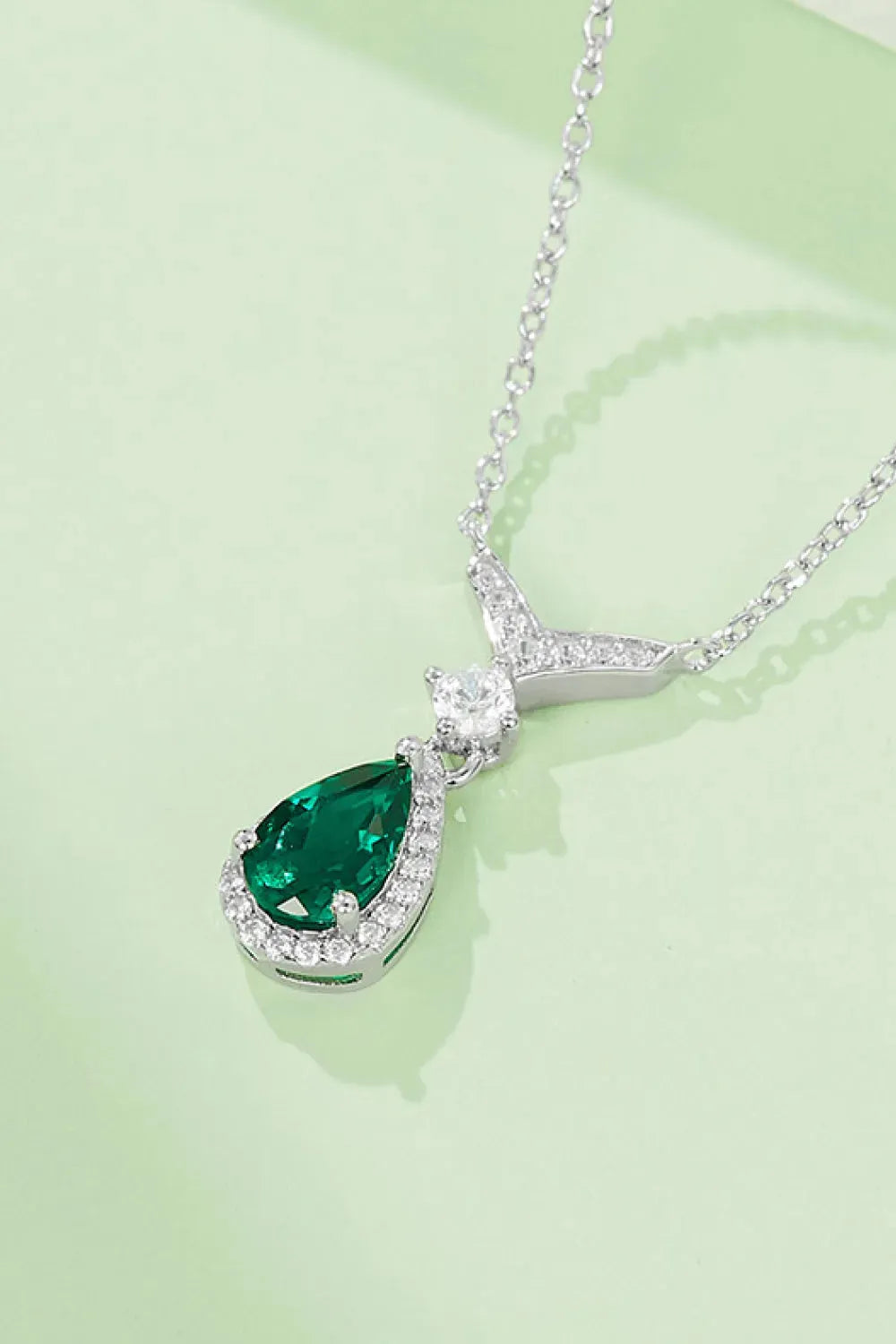 Lab-Grown Emerald Teardrop Necklace Necklaces - Tophatter Daily Deals