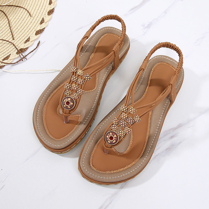 Bohemian Wooden Bead Woven Plus Size Flat Shoes Brown 0 - Tophatter Daily Deals