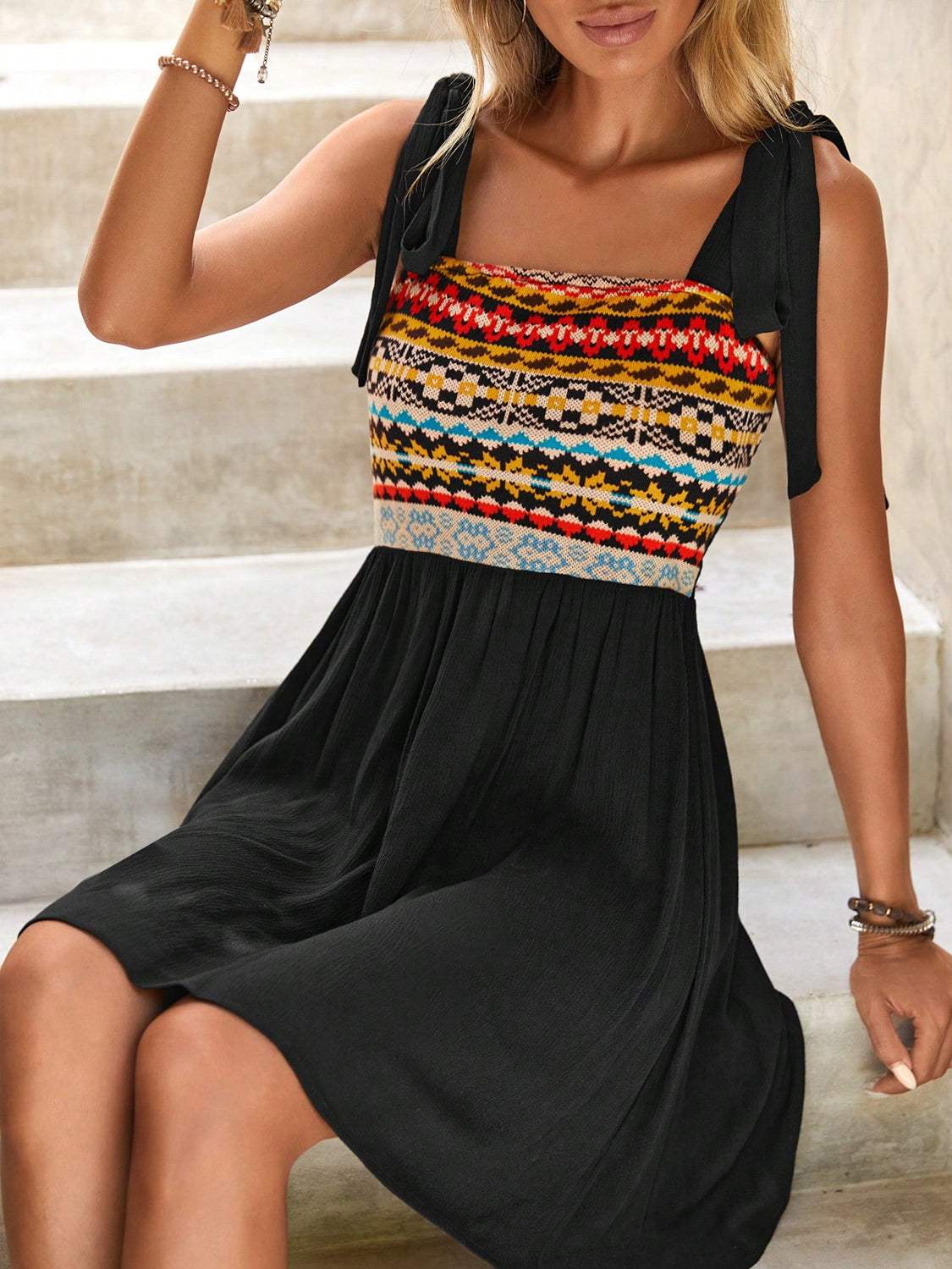 Printed Tie-Shoulder Tank Dress Casual Dresses - Tophatter Daily Deals