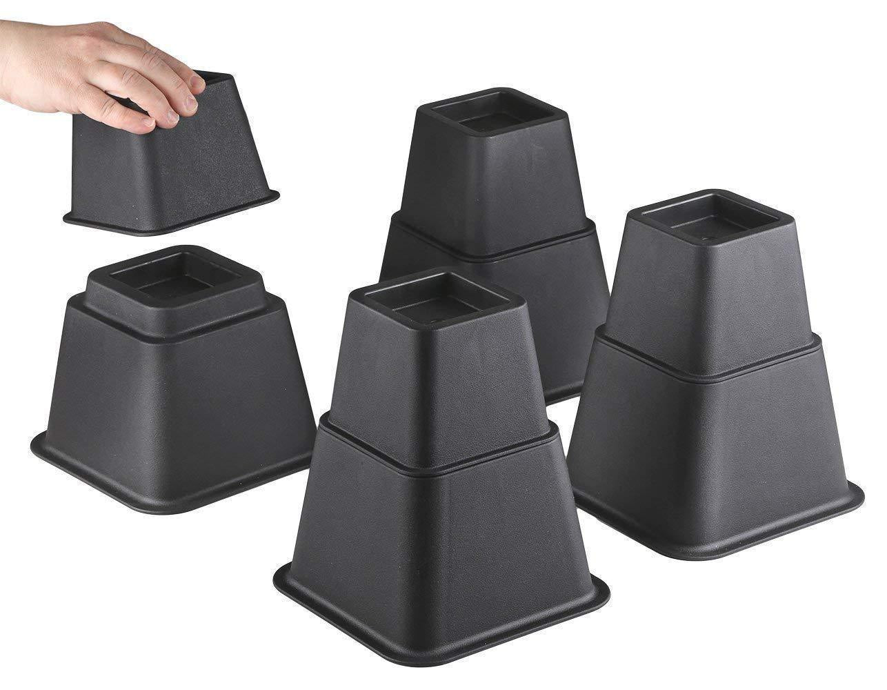 8 Bed Feet Set Plastic Heightening Pad Table Feet Load-bearing Anti-wear Table Mat Black 0 - Tophatter Daily Deals